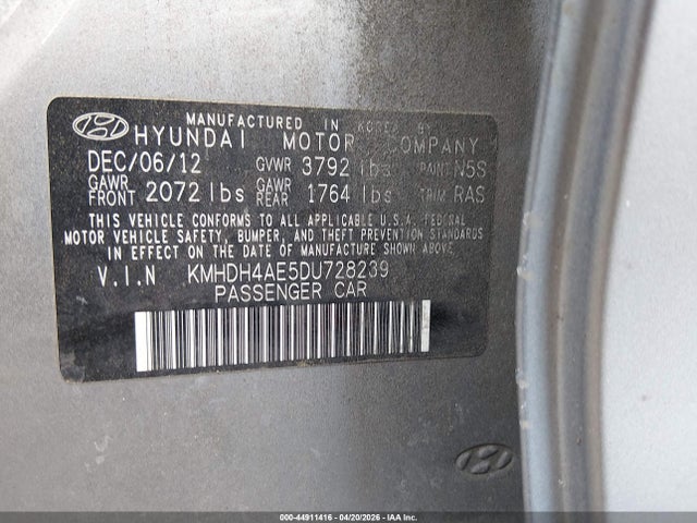 Aukcja sprzedaży 2013 Hyundai Elantra Gls, vin: KMHDH4AE5DU728239, numer aukcji: 44911416