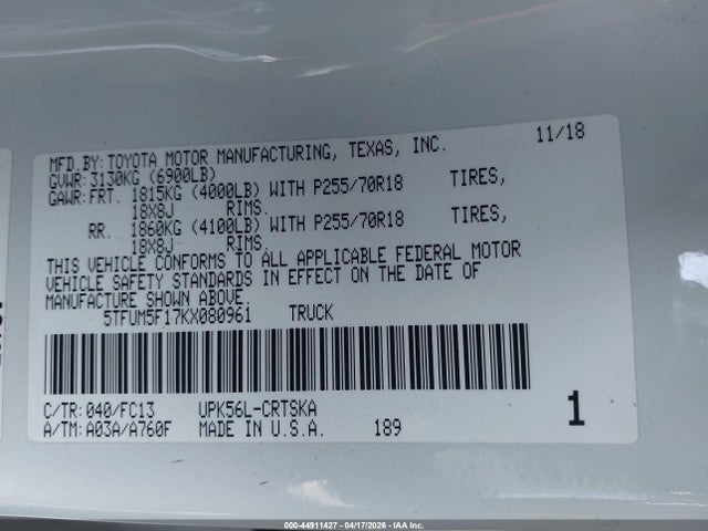 2019 TOYOTA TUNDRA 5TFUM5F17KX080961 Photo 8