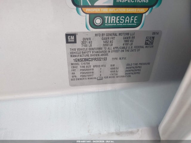 2015 CHEVROLET TAHOE 1GNSCBKC2FR302193 Photo 8