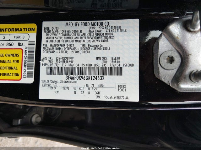 Ford Fusion Titanium 2016 3FA6P0K96GR124632 Image 9