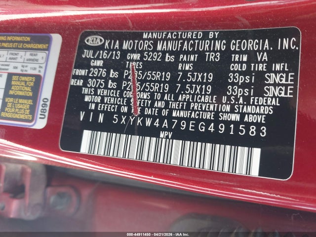 Auction sale of the 2014 Kia Sorento Sx, vin: 5XYKW4A79EG491583, lot number: 44911450