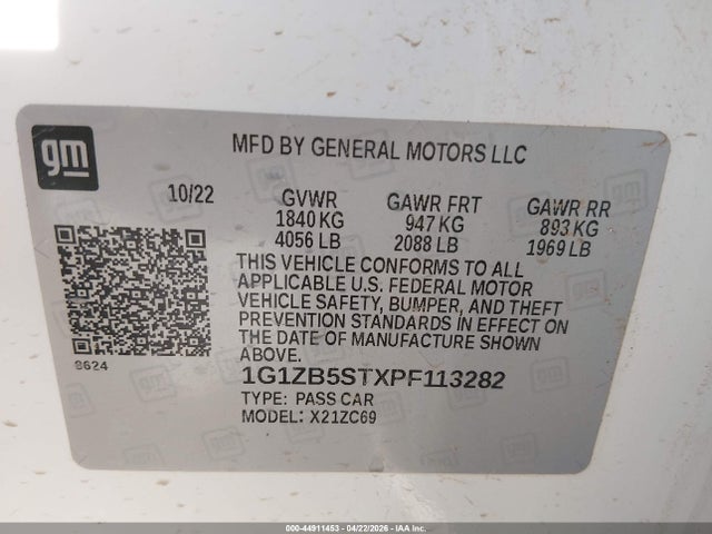 1G1ZB5STXPF113282 Chevrolet Malibu Fwd Ls