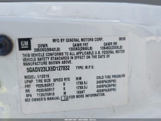 Продаж на аукціоні авто 2006 Buick Terraza Cx, vin: 5GADV23LX6D127832, номер лоту: 44911457