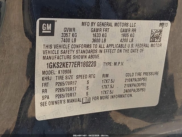 2014 Gmc Yukon Xl 1500 Slt მანქანა იყიდება აუქციონზე, vin: 1GKS2KE77ER180220, აუქციონის ნომერი: 44911481