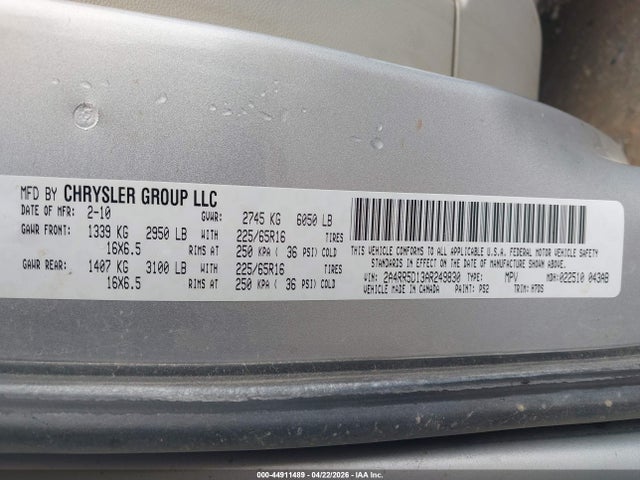 2010 Chrysler Town & Country Touring მანქანა იყიდება აუქციონზე, vin: 2A4RR5D13AR249830, აუქციონის ნომერი: 44911489