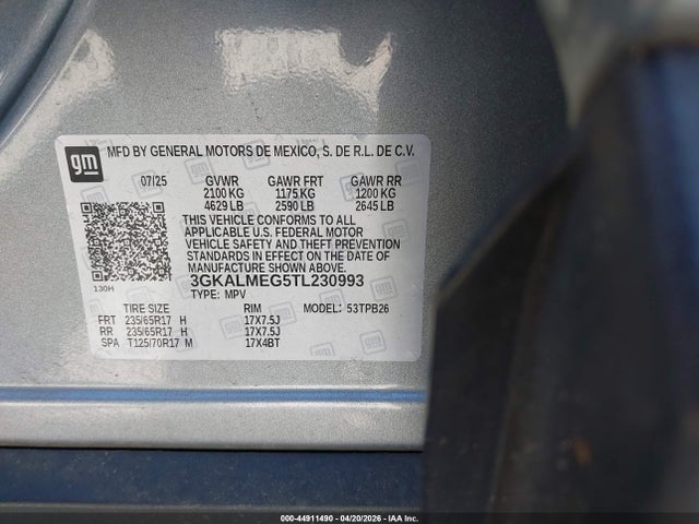 Aukcja sprzedaży 2026 Gmc Terrain Fwd Elevation, vin: 3GKALMEG5TL230993, numer aukcji: 44911490