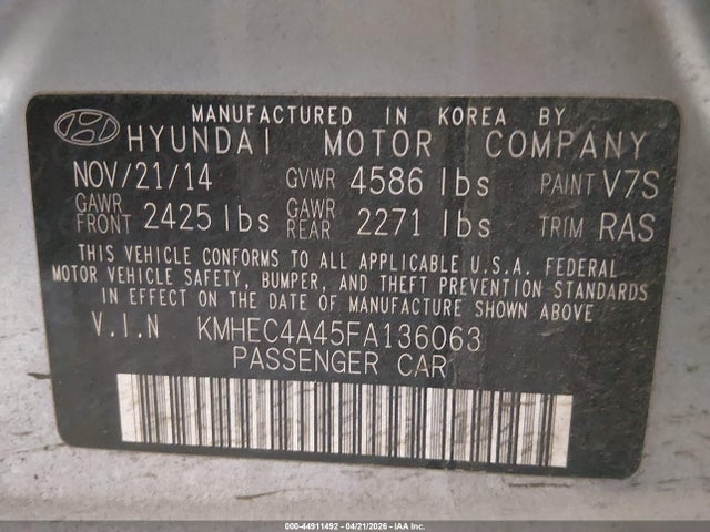 Aukcja sprzedaży 2015 Hyundai Sonata Hybrid Limited, vin: KMHEC4A45FA136063, numer aukcji: 44911492