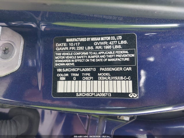 44911494 :رقم المزاد ، SJKCH5CP1JA056713 vin ، 2018 Infiniti Qx30 Premium مزاد بيع