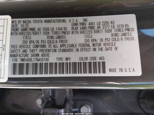 44911500 :رقم المزاد ، 7MMVABBL1TN458188 vin ، 2026 Mazda Cx-50 2.5 S Preferred مزاد بيع