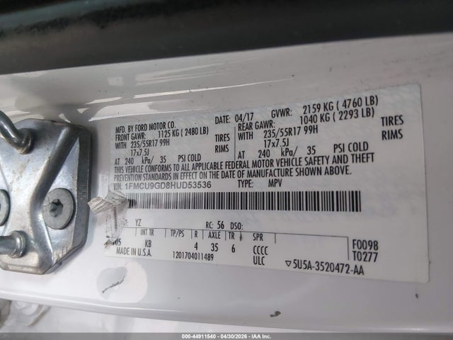 2017 Ford Escape Se მანქანა იყიდება აუქციონზე, vin: 1FMCU9GD8HUD53536, აუქციონის ნომერი: 44911540