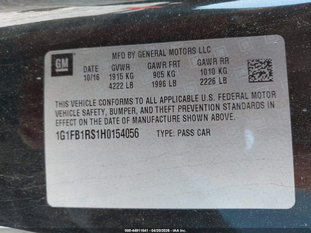 1G1FB1RS1H0154056 Chevrolet Camaro 1lt