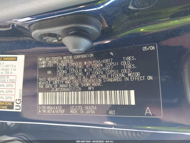 44911544 :رقم المزاد ، JTJBT20X660121226 vin ، 2006 Lexus Gx 470 مزاد بيع