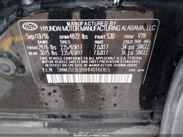 Продаж на аукціоні авто 2017 Hyundai Santa Fe Sport 2.4l, vin: 5NMZU3LBXHH016065, номер лоту: 44911558