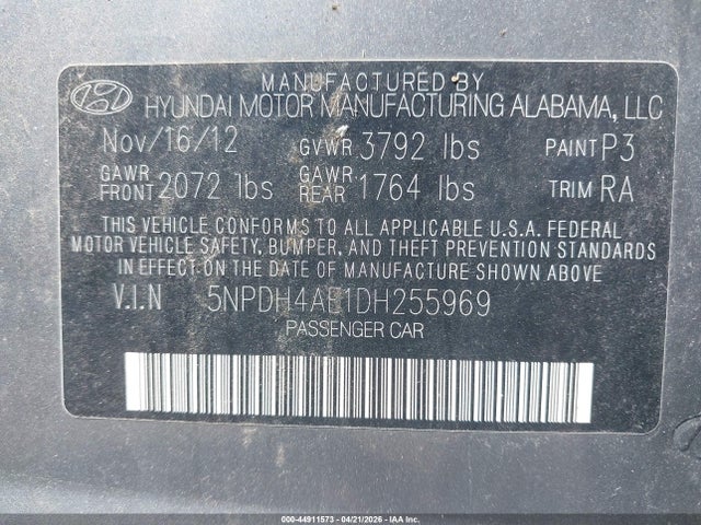 Продажа на аукционе авто 2013 Hyundai Elantra Gls, vin: 5NPDH4AE1DH255969, номер лота: 44911573