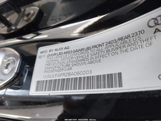 2011 Audi A5 2.0t Premium მანქანა იყიდება აუქციონზე, vin: WAULFAFR2BA060203, აუქციონის ნომერი: 44911576
