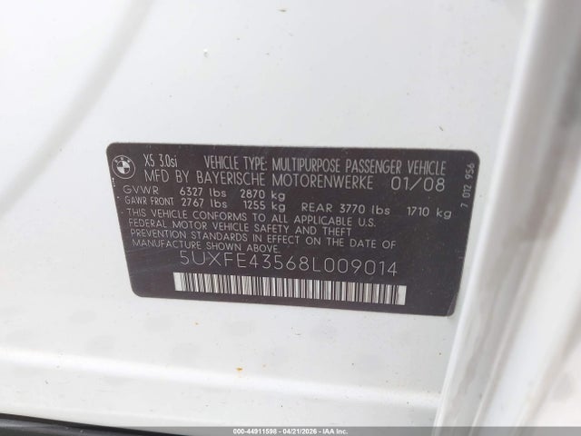 Aukcja sprzedaży 2008 Bmw X5 3.0si, vin: 5UXFE43568L009014, numer aukcji: 44911598