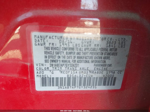 Aukcja sprzedaży 2016 Nissan Sentra Sv, vin: 3N1AB7AP7GY324231, numer aukcji: 44911599