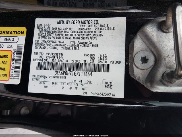 Продаж на аукціоні авто 2016 Ford Fusion Se, vin: 3FA6P0H71GR111664, номер лоту: 44911631