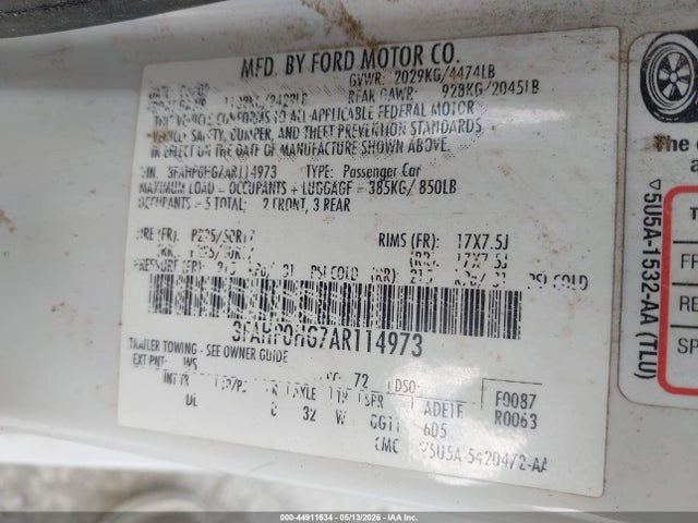 Aukcja sprzedaży 2010 Ford Fusion Se, vin: 3FAHP0HG7AR114973, numer aukcji: 44911634