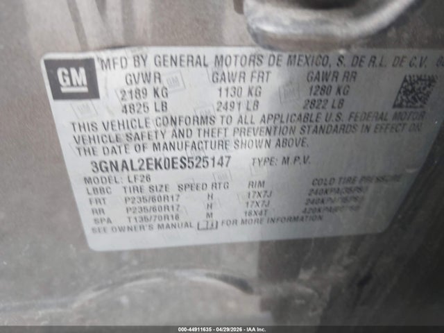 44911635 :رقم المزاد ، 3GNAL2EK0ES525147 vin ، 2014 Chevrolet Captiva Sport 2ls مزاد بيع