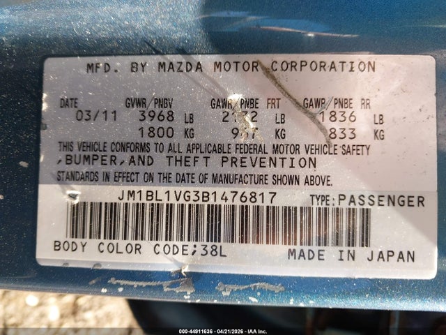 Продаж на аукціоні авто 2011 Mazda Mazda3 I Touring, vin: JM1BL1VG3B1476817, номер лоту: 44911636