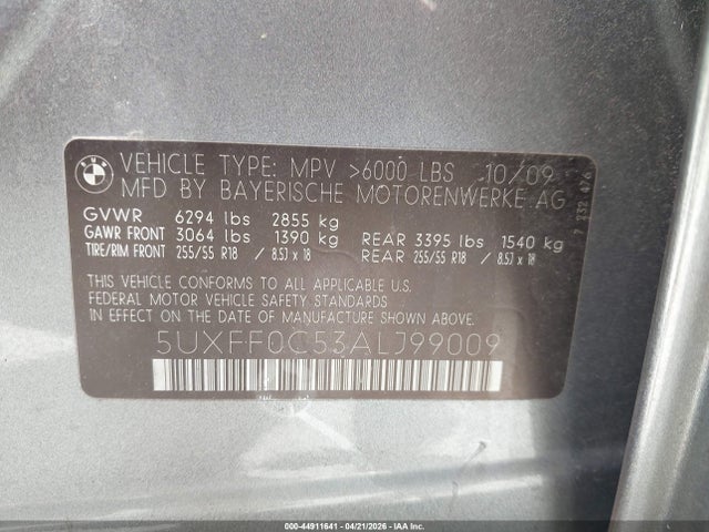 Aukcja sprzedaży 2010 Bmw X5 Xdrive35d, vin: 5UXFF0C53ALJ99009, numer aukcji: 44911641