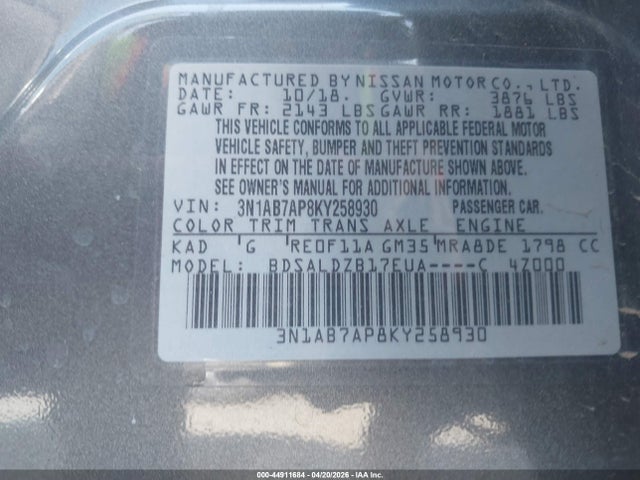 Nissan SENTRA SV 2019 3N1AB7AP8KY258930 Image 9