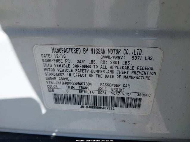 Aukcja sprzedaży 2017 Infiniti Qx50, vin: JN1BJ0RR8HM407384, numer aukcji: 44911696