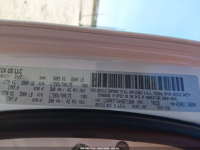 Продаж на аукціоні авто 2017 Ram 1500 Tradesman  4x4 6'4 Box, vin: 1C6RR7FGXHS671600, номер лоту: 44911714