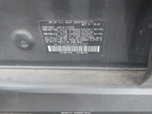 Продаж на аукціоні авто 2009 Subaru Forester 2.5x Limited, vin: JF2SH64689H737952, номер лоту: 44911731