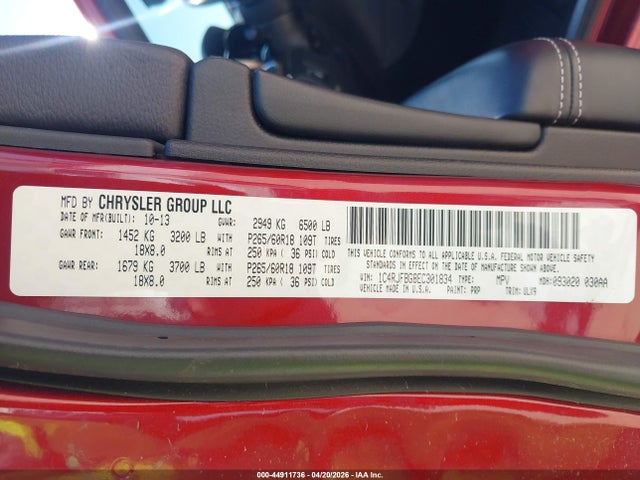 Продаж на аукціоні авто 2014 Jeep Grand Cherokee Limited, vin: 1C4RJFBG8EC301834, номер лоту: 44911736