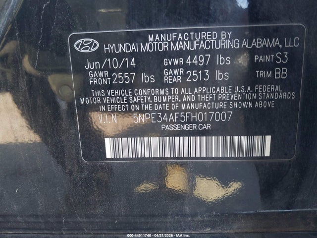 Hyundai Sonata Limited 2015 5NPE34AF5FH017007 Image 9