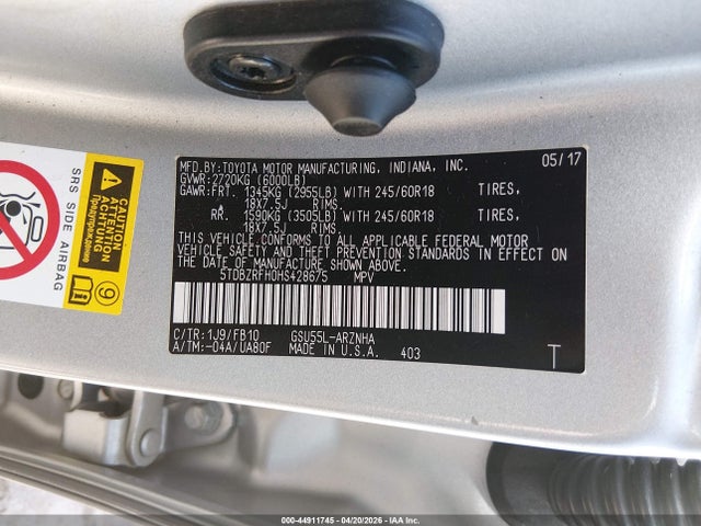 Toyota Highlander Le 2017 5TDBZRFH0HS428675 Image 9