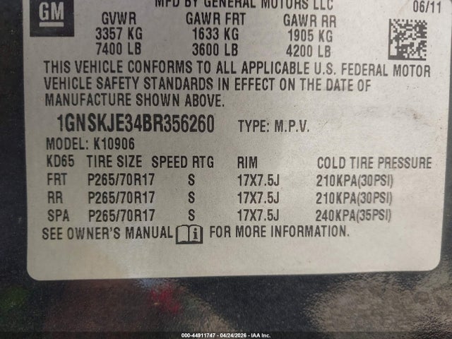 Aukcja sprzedaży 2011 Chevrolet Suburban 1500 Lt1, vin: 1GNSKJE34BR356260, numer aukcji: 44911747
