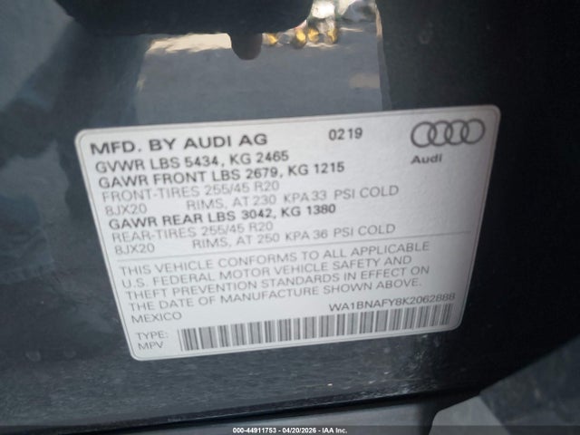 Aukcja sprzedaży 2019 Audi Q5 45 Premium, vin: WA1BNAFY8K2062888, numer aukcji: 44911753