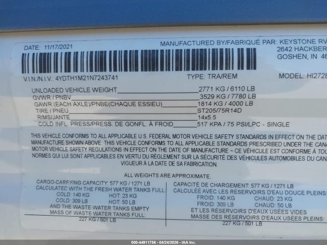 Keystone Rv Other 2022 4YDTH1M21N7243741 Image 9