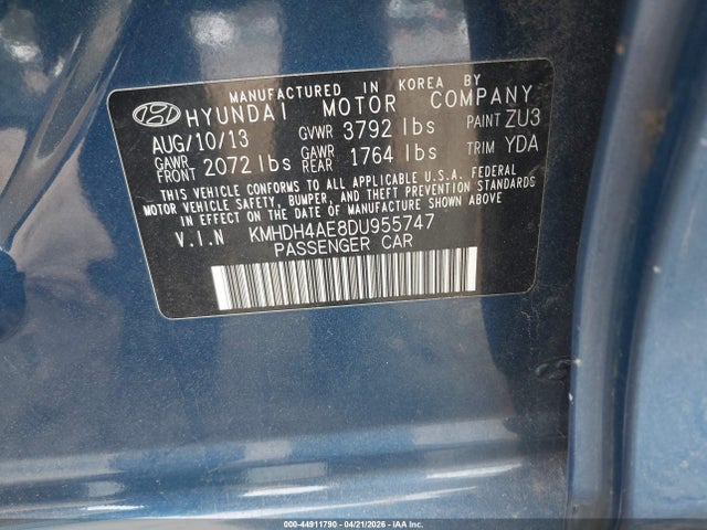 Продаж на аукціоні авто 2013 Hyundai Elantra Limited, vin: KMHDH4AE8DU955747, номер лоту: 44911790