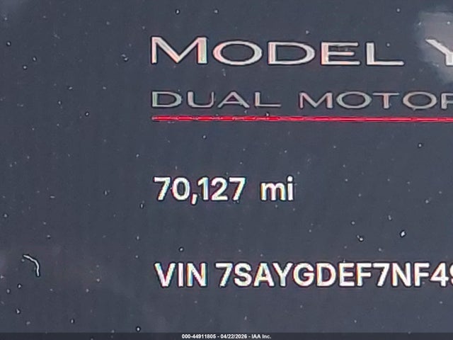 Продаж на аукціоні авто 2022 Tesla Model Y Performance Dual Motor All-wheel Drive, vin: 7SAYGDEF7NF491794, номер лоту: 44911805