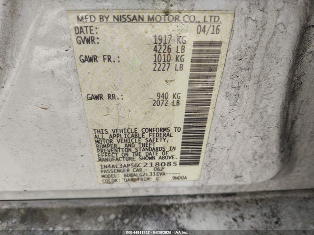 1N4AL3AP5GC218085 Nissan Altima 2.5/2.5 S/2.5 Sl/2.5 Sr/2.5 Sv