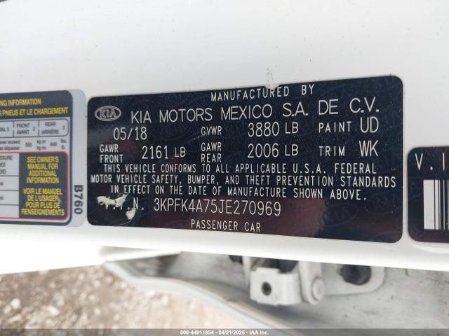 44911854 :رقم المزاد ، 3KPFK4A75JE270969 vin ، 2018 Kia Forte Lx مزاد بيع