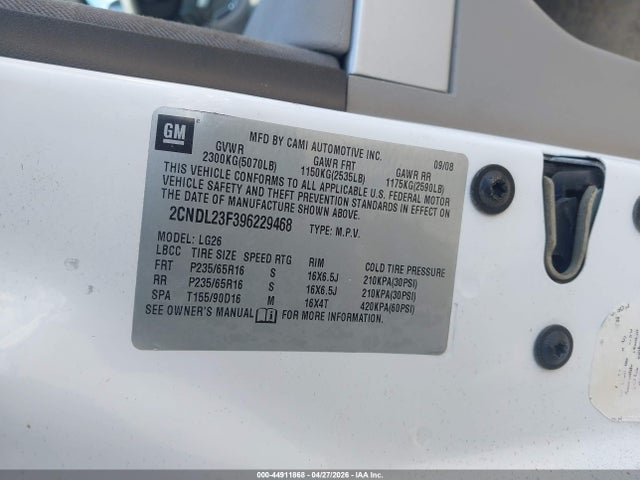 Aukcja sprzedaży 2009 Chevrolet Equinox Ls, vin: 2CNDL23F396229468, numer aukcji: 44911868