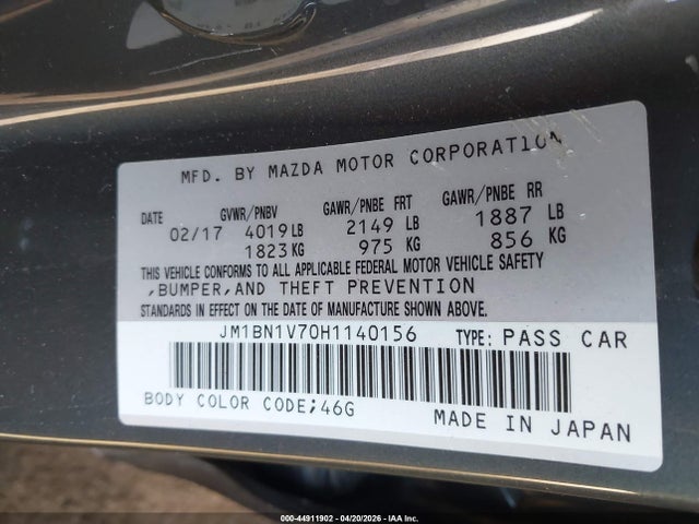 Продаж на аукціоні авто 2017 Mazda Mazda3 Touring, vin: JM1BN1V70H1140156, номер лоту: 44911902