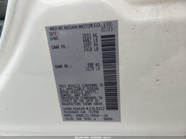 1N4BL4EW1PN426402 Nissan Altima Sl Intelligent Awd