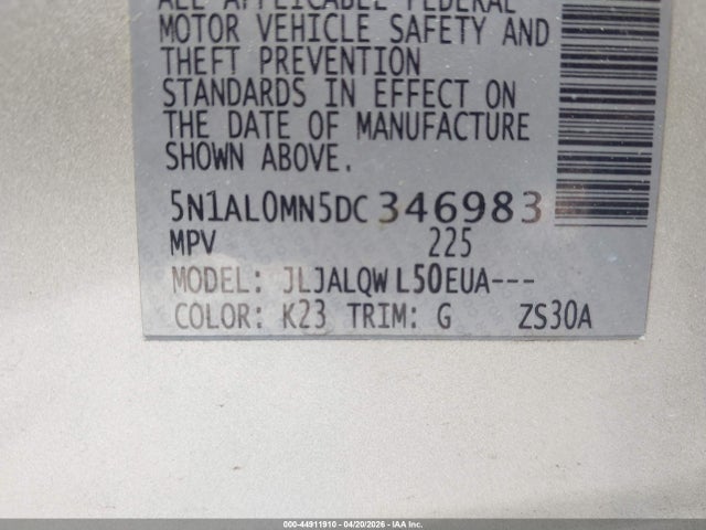 Aukcja sprzedaży 2013 Infiniti Jx35, vin: 5N1AL0MN5DC346983, numer aukcji: 44911910