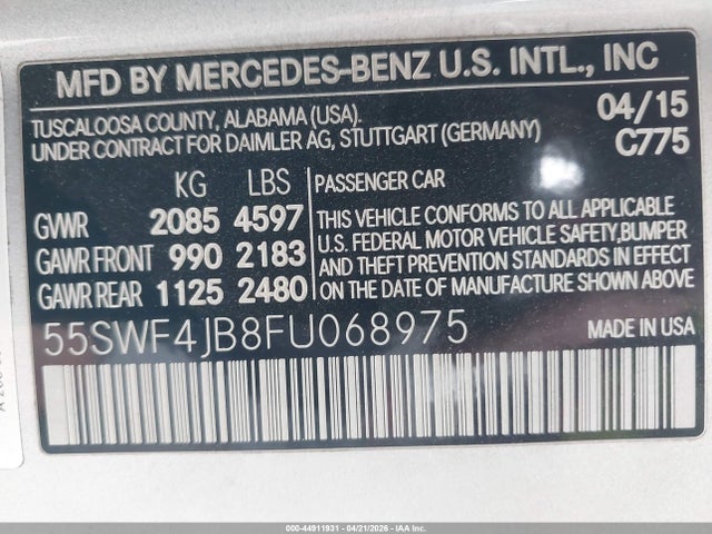 Продажа на аукционе авто 2015 Mercedes-benz C 300 Sport, vin: 55SWF4JB8FU068975, номер лота: 44911931
