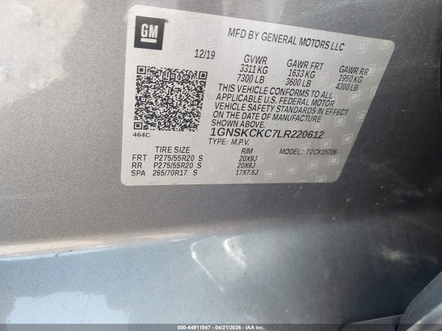 Продажа на аукционе авто 2020 Chevrolet Tahoe 4wd Premier, vin: 1GNSKCKC7LR220612, номер лота: 44911947