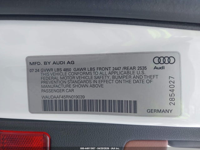 Продаж на аукціоні авто 2024 Audi A4 Premium 45 Tfsi S Line Quattro S Tronic, vin: WAUDAAF45RN019039, номер лоту: 44911957