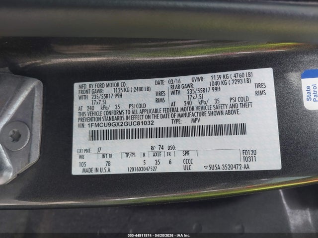 1FMCU9GX2GUC81032 Ford ESCAPE SE