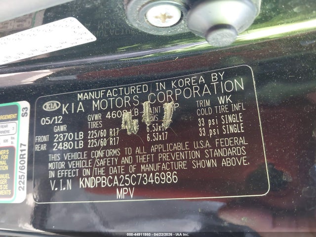 Продаж на аукціоні авто 2012 Kia Sportage Lx, vin: KNDPBCA25C7346986, номер лоту: 44911980