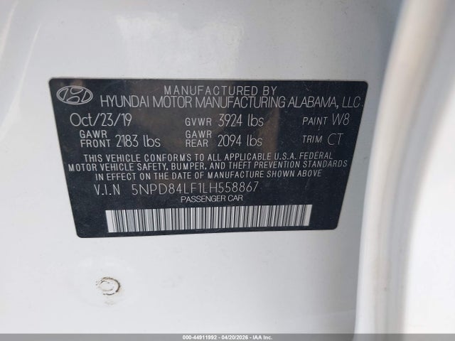 Продаж на аукціоні авто 2020 Hyundai Elantra Sel, vin: 5NPD84LF1LH558867, номер лоту: 44911992